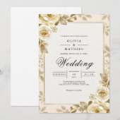 Golden Bloom Floral Frame Wedding Einladung (Vorne/Hinten)