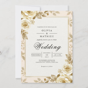 Golden Bloom Floral Frame Wedding Einladung