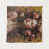 Golden Bloom Goddess – Square Art Tapestry Wandteppich (Vorderseite (Horizontal))