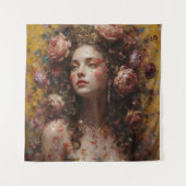 Golden Bloom Goddess – Square Art Tapestry Wandteppich (Vorderseite)