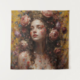 Golden Bloom Goddess – Square Art Tapestry Wandteppich