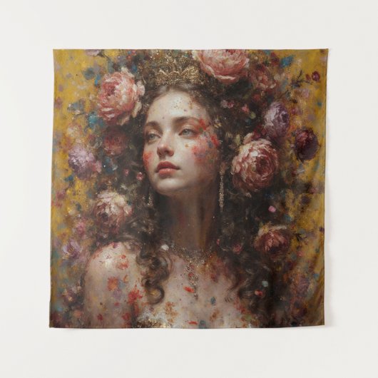 Golden Bloom Goddess – Square Art Tapestry Wandteppich (Vorderseite)
