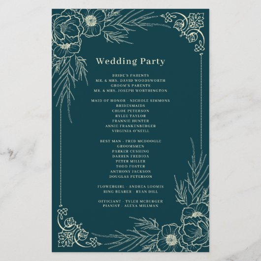 Golden Bloom Hochzeitsprogramme (Rückseite)