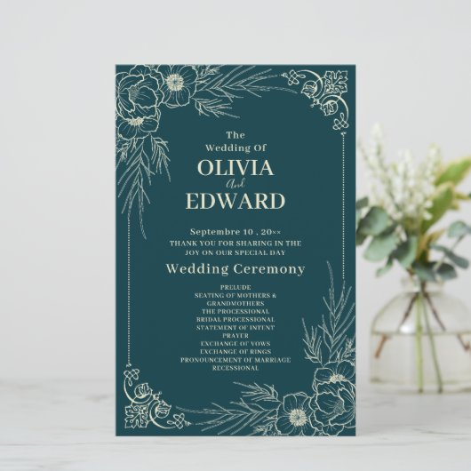 Golden Bloom Hochzeitsprogramme (Stehend Vorderseite)