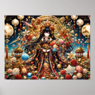 Golden Bloom Kaisere verzierten goldenen Thron Poster