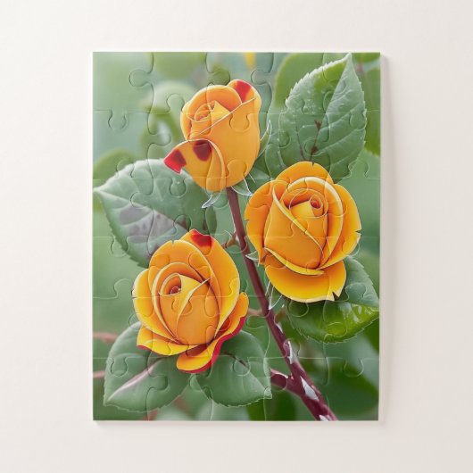Golden Bloom Trio | Yellow Rose Botanical Puzzle (Vertikal)
