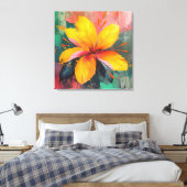 Golden Bloom – Vibrant Abstract Floral Expression Leinwanddruck (Insitu (Schlafzimmer))