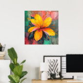 Golden Bloom – Vibrant Abstract Floral Expression Poster (Heimbüro)