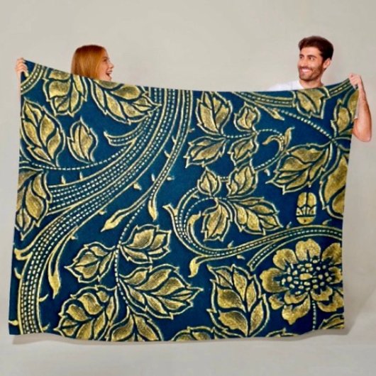 Golden Blossom Elegance  Fleece Blanket
