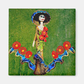 Golden Blue Antique Catrina über grünlich gewasche Magnet (Vorne)