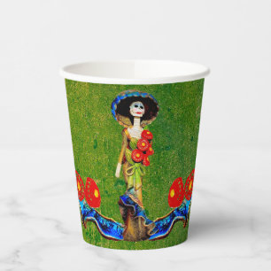Golden Blue Antique Catrina über grünlich gewasche Pappbecher
