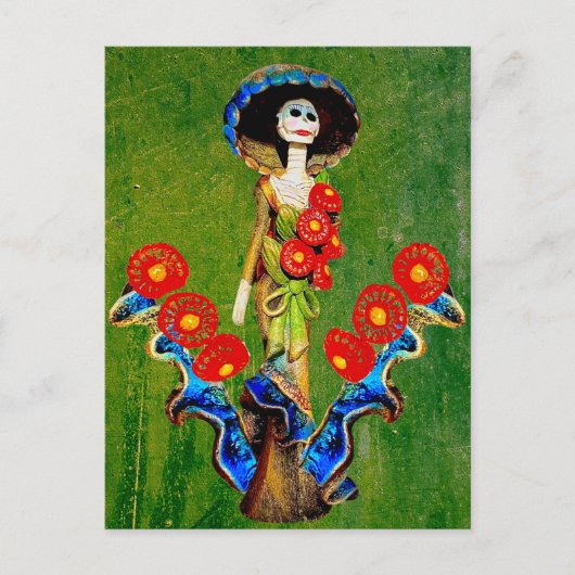 Golden Blue Antique Catrina über grünlich gewasche Postkarte (Vorderseite)