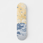 Golden Blue Asiatic Sunset Sun & Sea Waves Skateboard (Vorne)