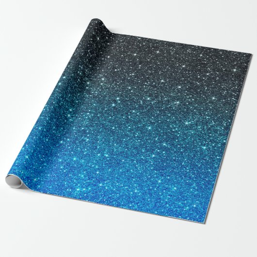 Golden Blue Black Glitzer Pattern Weihnachten Geschenkpapier (Ungerollt)