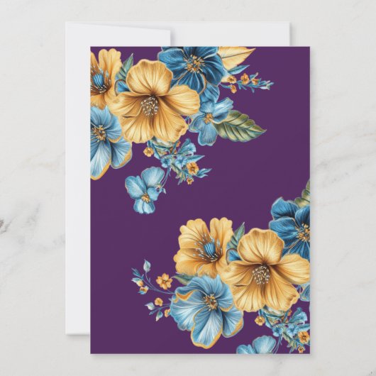 Golden Blue Blume 25. Hochzeitstag Einladung (Rückseite)