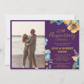 Golden Blue Blume 25. Hochzeitstag Einladung (Vorderseite)