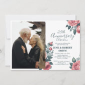 Golden Blue Blume 25. Hochzeitstag Einladung (Vorderseite)