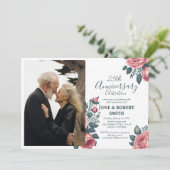 Golden Blue Blume 25. Hochzeitstag Einladung (Stehend Vorderseite)