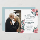 Golden Blue Blume 25. Hochzeitstag Einladung (Vorne/Hinten)