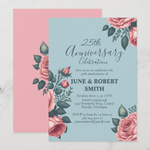 Golden Blue Blume 25. Hochzeitstag Einladung