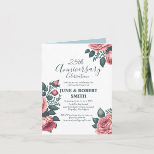 Golden Blue Blume 25. Hochzeitstag Einladung