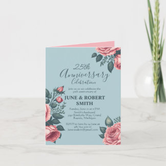Golden Blue Blume 25. Hochzeitstag Einladung