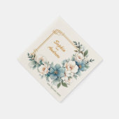 Golden Blue Blumen: Personalisierte HochzeitsNapki Serviette (Ecke)