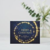 Golden Blue Christmas Stars Unternehmensgrüße Feiertagspostkarte (Stehend Vorderseite)