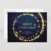 Golden Blue Christmas Stars Unternehmensgrüße Feiertagspostkarte (Vorne/Hinten)