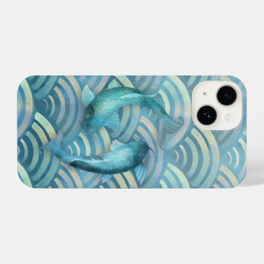 Golden Blue Fish Scales iPhone Hülle (Rückseite (Horizontal))