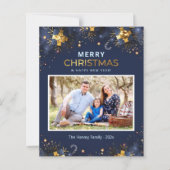 Golden Blue Frohe Weihnachts-Fotokarte (Vorderseite)