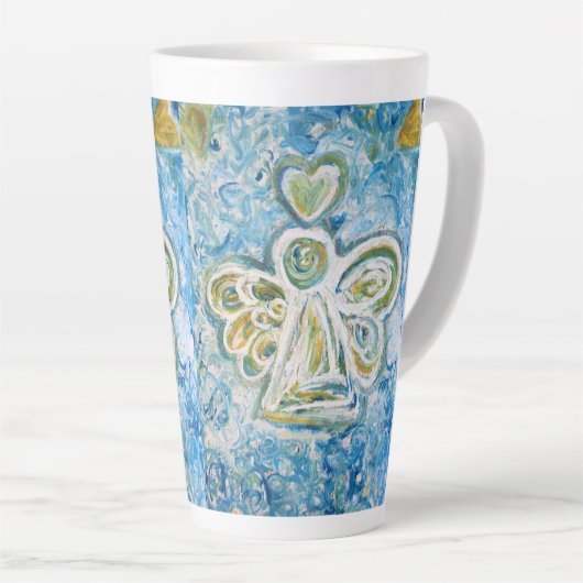 Golden Blue Guardian Angel Custom Latte Cup Tasse (Rechte Ecke)