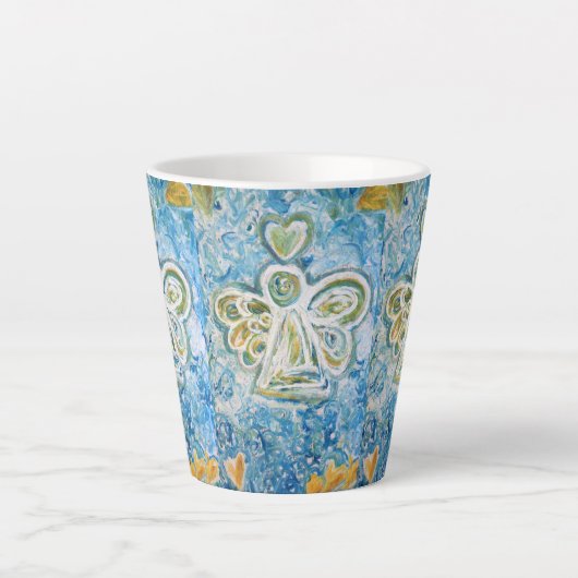 Golden Blue Guardian Angel Custom Latte Cup Tasse (Vorderseite)
