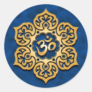Golden Blue Lotus Blume Om Runder Aufkleber