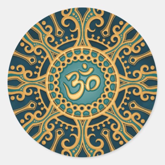 Golden Blue Om Star Runder Aufkleber (Vorderseite)