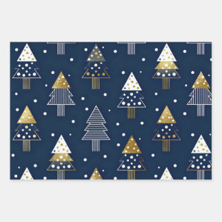 Golden Blue Pine Holiday  Geschenkpapier Set