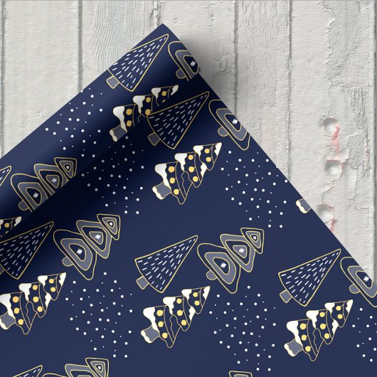 Golden Blue Pine Holiday Packaging Paper Sheets Geschenkpapier Set
