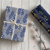 Golden Blue Pine Holiday Packaging Paper Sheets Geschenkpapier Set