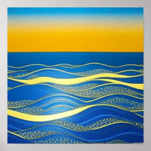 Golden Blue Waves bei Sunset Poster