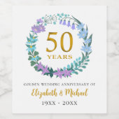 Golden Bluebells Wreath zum 50. Hochzeitstag Weinetikett (Einzelnes Label)