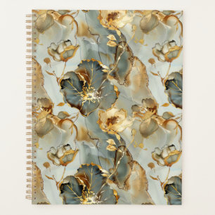 Golden Blues Grays Tinte Floral Aquarell Planer