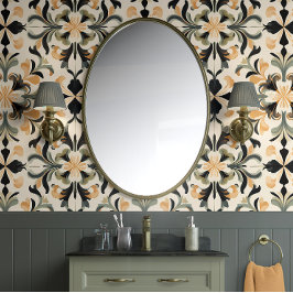 Golden Blüh - Gold, Schwarz, Weiß - Traditionell Tapete