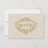 Golden Blüh Wedding Wappen Beige Wedding RSVP Karte (Vorderseite)