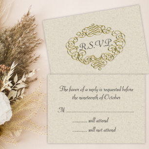 Golden Blüh Wedding Wappen Beige Wedding RSVP Karte