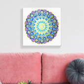 Golden Blume Blue Lila Mandala Leinwanddruck (Insitu (Wohnzimmer))