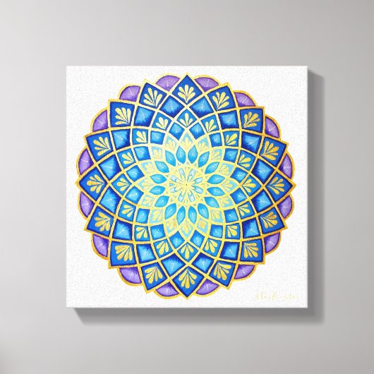 Golden Blume Blue Lila Mandala Leinwanddruck (Vorderseite)
