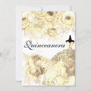 Golden Blume Elegantes Kleid Quinceanera Party Einladung