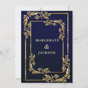 Golden Blume Kranz Rahmen elegantes Hochzeitsdesig Einladung