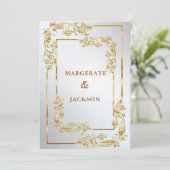 Golden Blume Kranz Rahmen elegantes Hochzeitsdesig Einladung (Stehend Vorderseite)