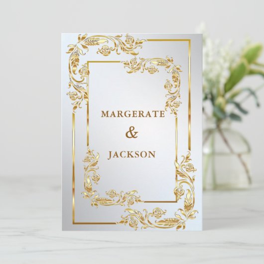 Golden Blume Kranz Rahmen elegantes Hochzeitsdesig Einladung